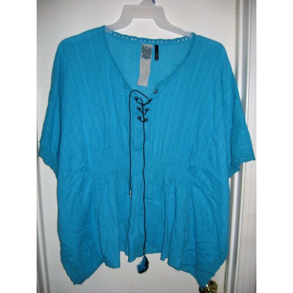 Buffalo Aqua Blue Batwing Feather Indie Boho Hippie Top Size M